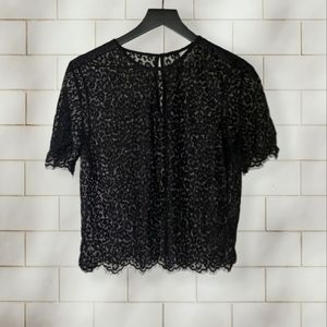 *Sz 6* Leopard Print Sheer Lace Top Black H&M